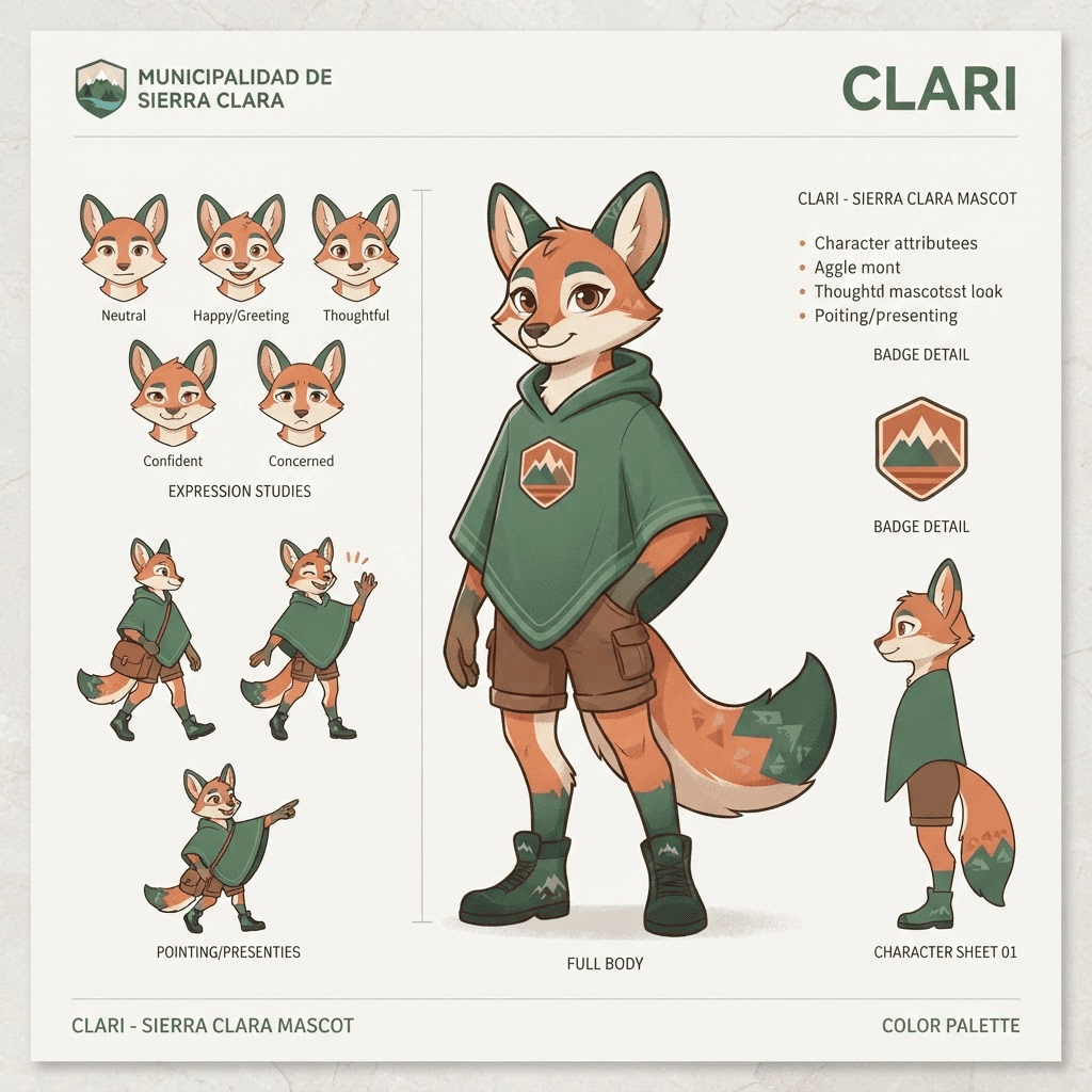 Clari, concepto ficticio de mascota para Municipalidad de Sierra Clara