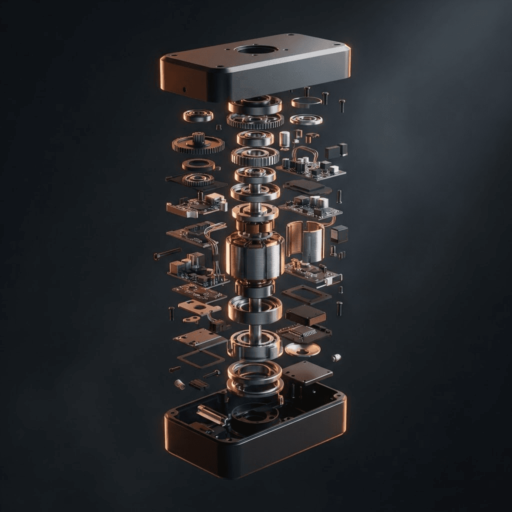 Visualización 3D de un mecanismo industrial desarmado